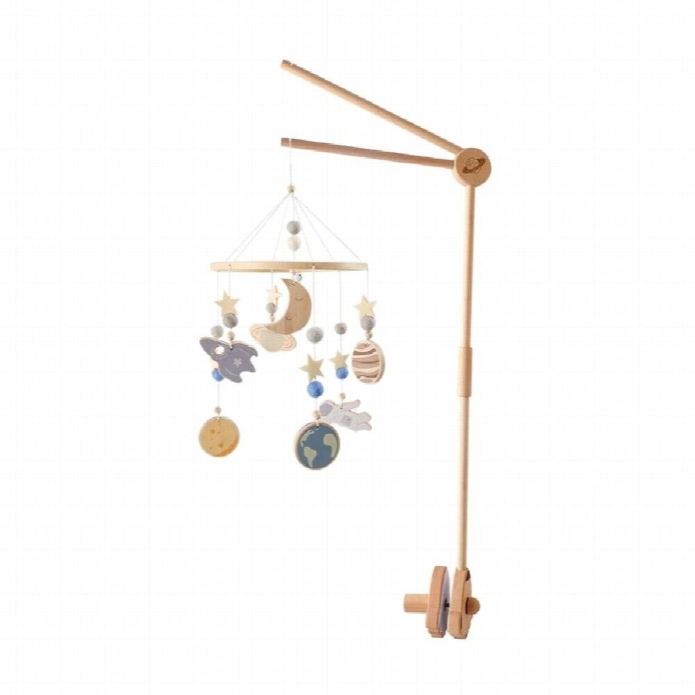 Wooden Baby Rocket Bed Bell Bracket Set Crochet Star Rattle Space Astronaut Bed Bell Mobile Crib Hanging Toys For Kids