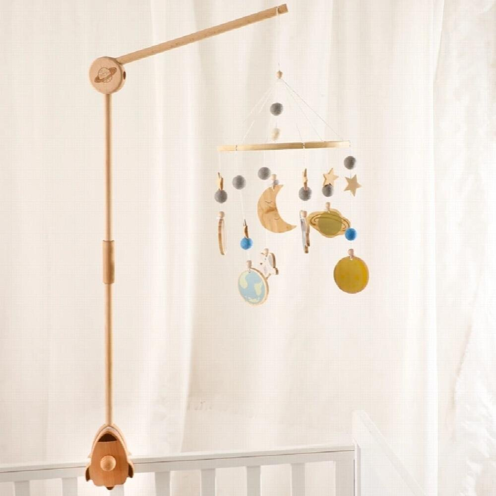 Baby Crib Mobiles Rattles Music Educational Toys Rocket Newborn Mobile Bed Bell Bracket Boy Toys Wooden Bed Bell Accessories