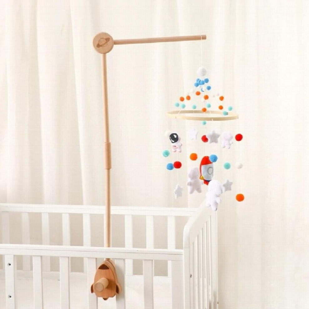 Wooden Bed Bell Baby Mobile Bracket Rattle Rocket Astronaut Bed Bell Newborn Music Box Toys Crib Holder Bracket Infant Crib Toy