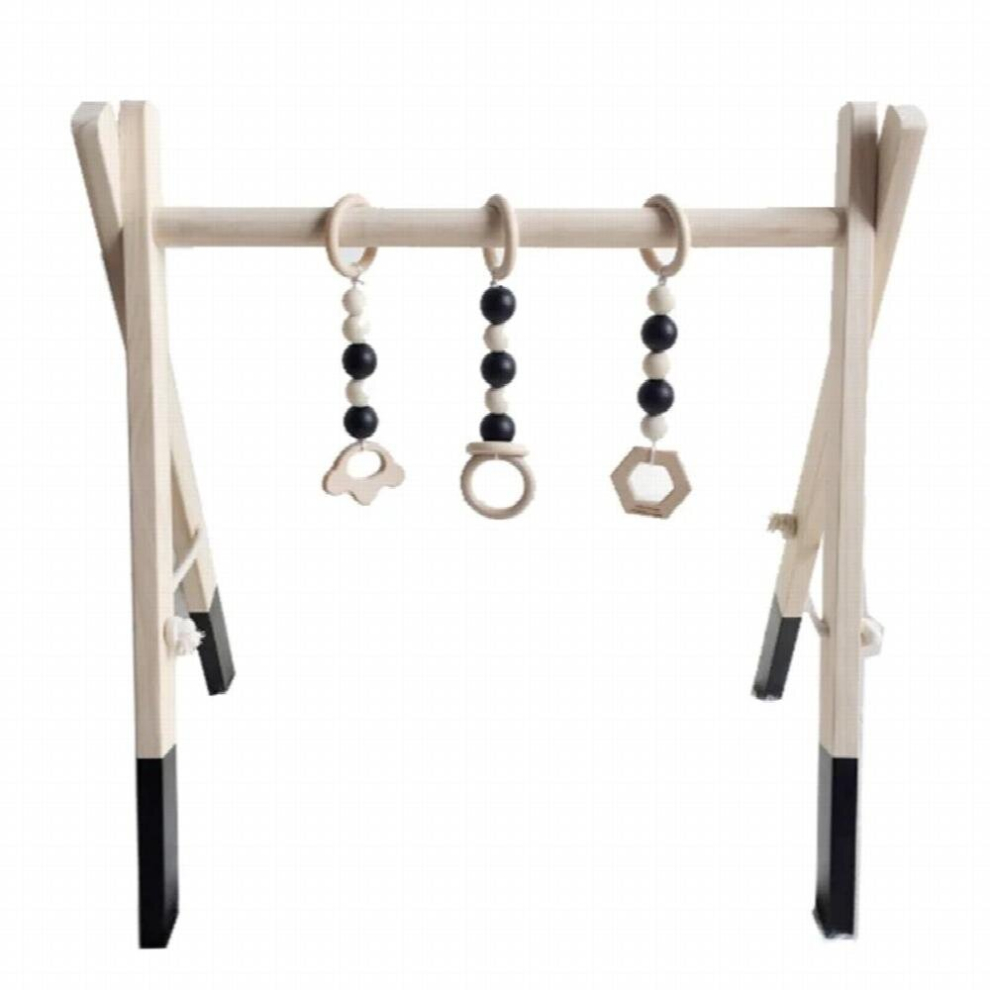 Wooden baby activity gym with hanging crochet toys