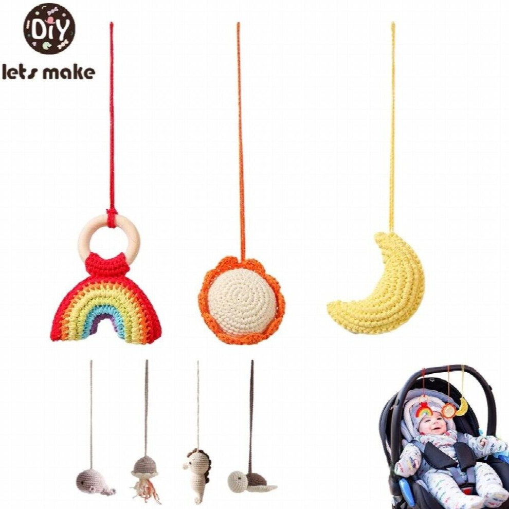 1PC Cartoon Crochet Rainbow Pendant Wooden Baby Play Gym Mobile Rattle Newborn Sensory Pendant Gift Stroller Accessorie