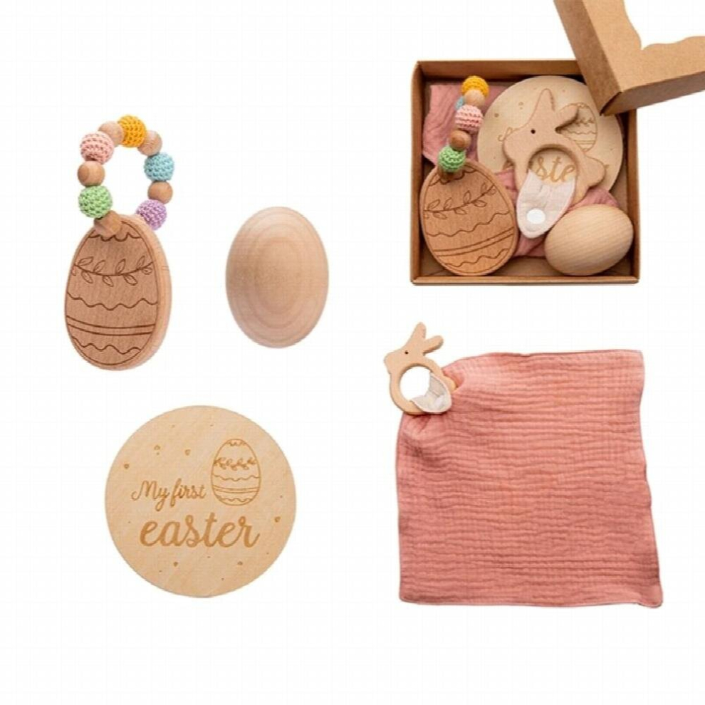 1Pc Baby Wooden Easter Egg Teether Toys Beech Egg Crochet Beads Bracelet Toy Newborn Play Gym Teething Toy For Childern Gift