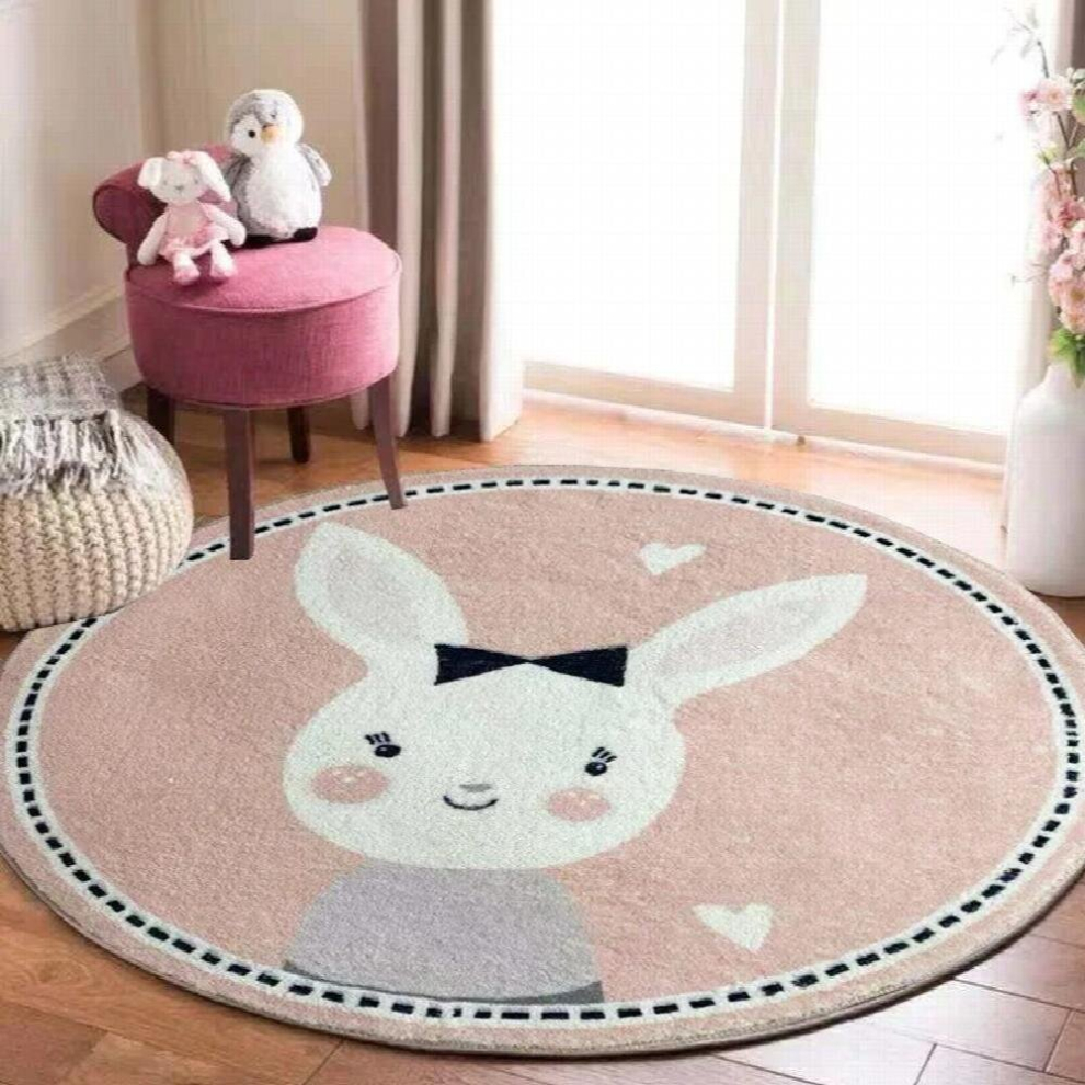 (Pink rabbit White-120x120cm) INS Nordic Cartoons Mat for Children Baby Play Mats Round Carpet Lion Playmat Newborn Photography Props Living Room Carp