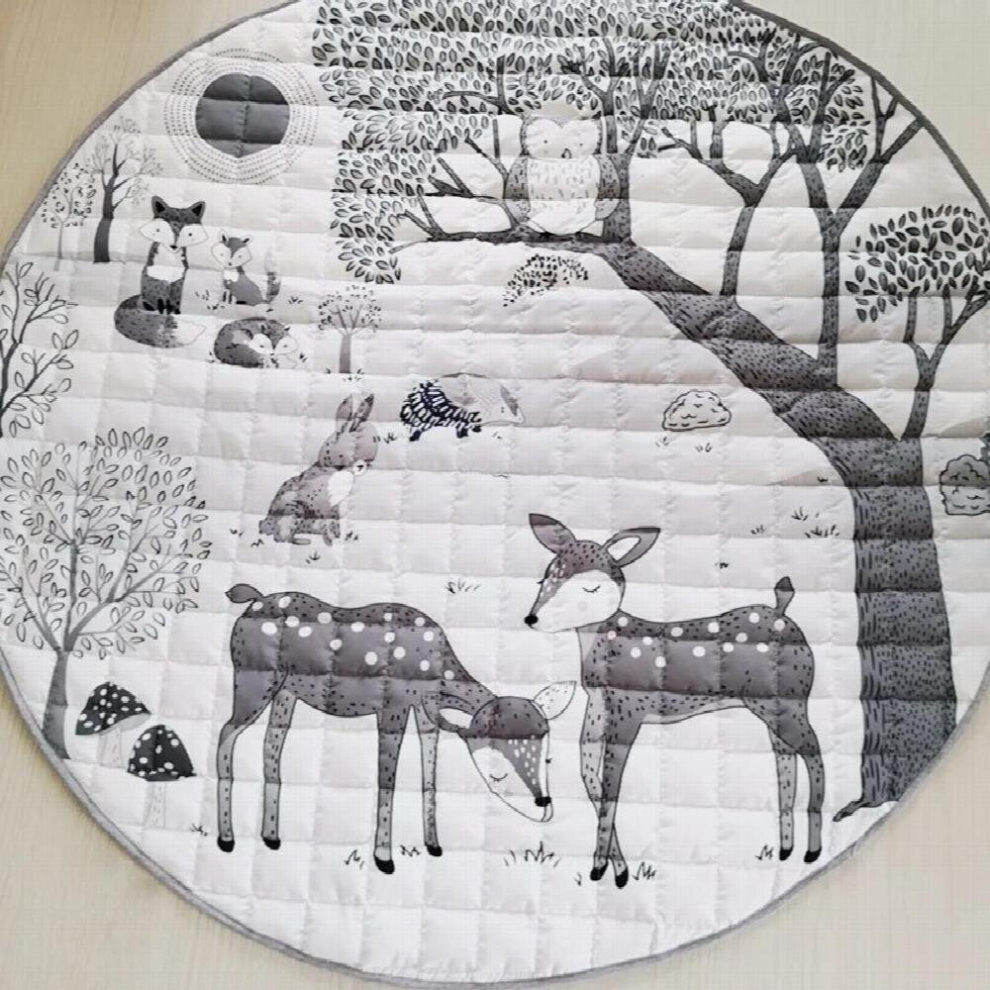 INS Baby Play Mat Round Carpet Creative Forest Animals Cotton Newborn Playmat Infant Crawling blankets Kids Room Decor