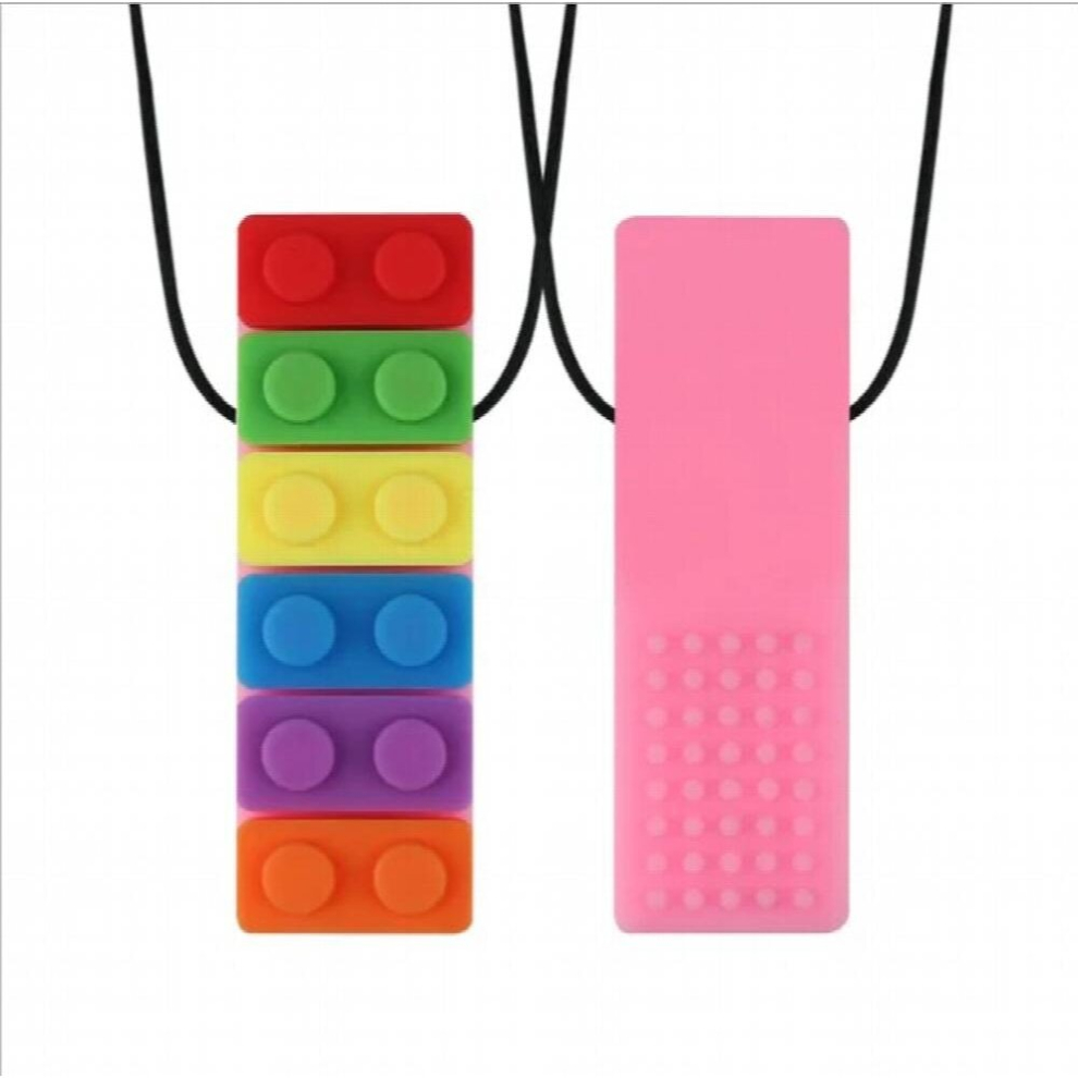 Sensory Chew Necklace Brick Chewy Kids Silicone Biting Pencil Topper Teether Toy Silicone teether for children with autism