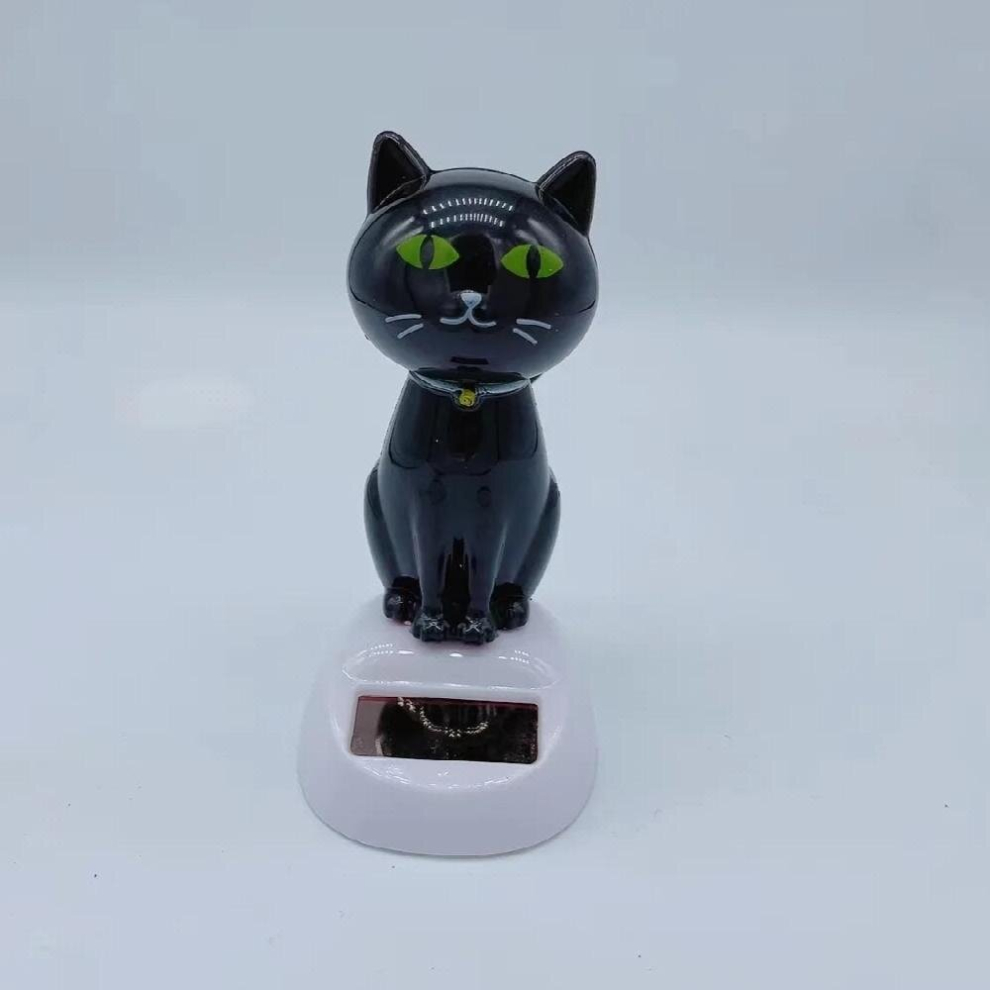 Solar Powered Swing Doll Toy Cartoon Cat Shaking Head Doll Auto Interior Dashboard Decor Car Ornament Doll Accessories 885677999617