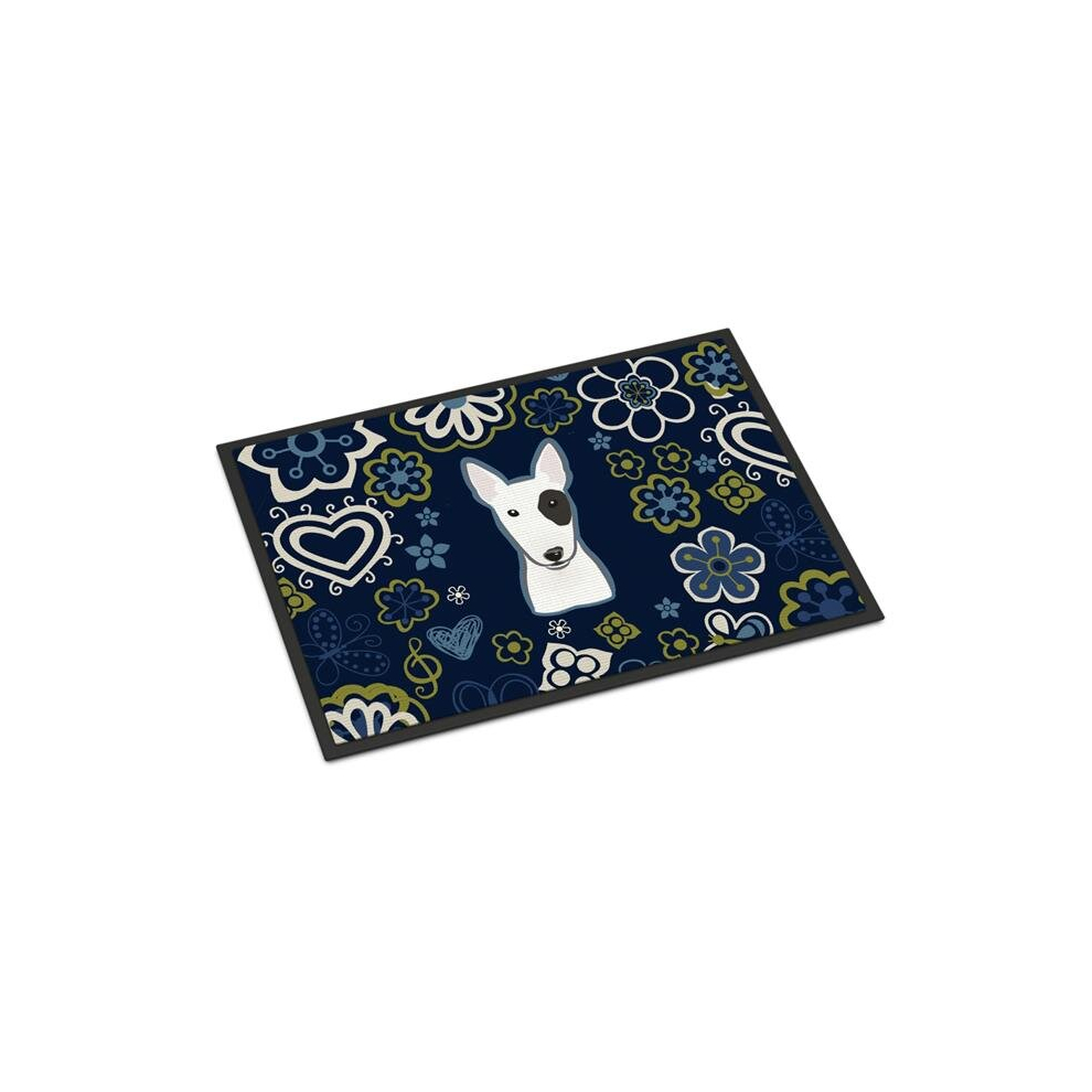 18 x 27 in. Blue Flowers Bull Terrier Indoor or Outdoor Mat-image-OPC-PCZBHQW-NEW