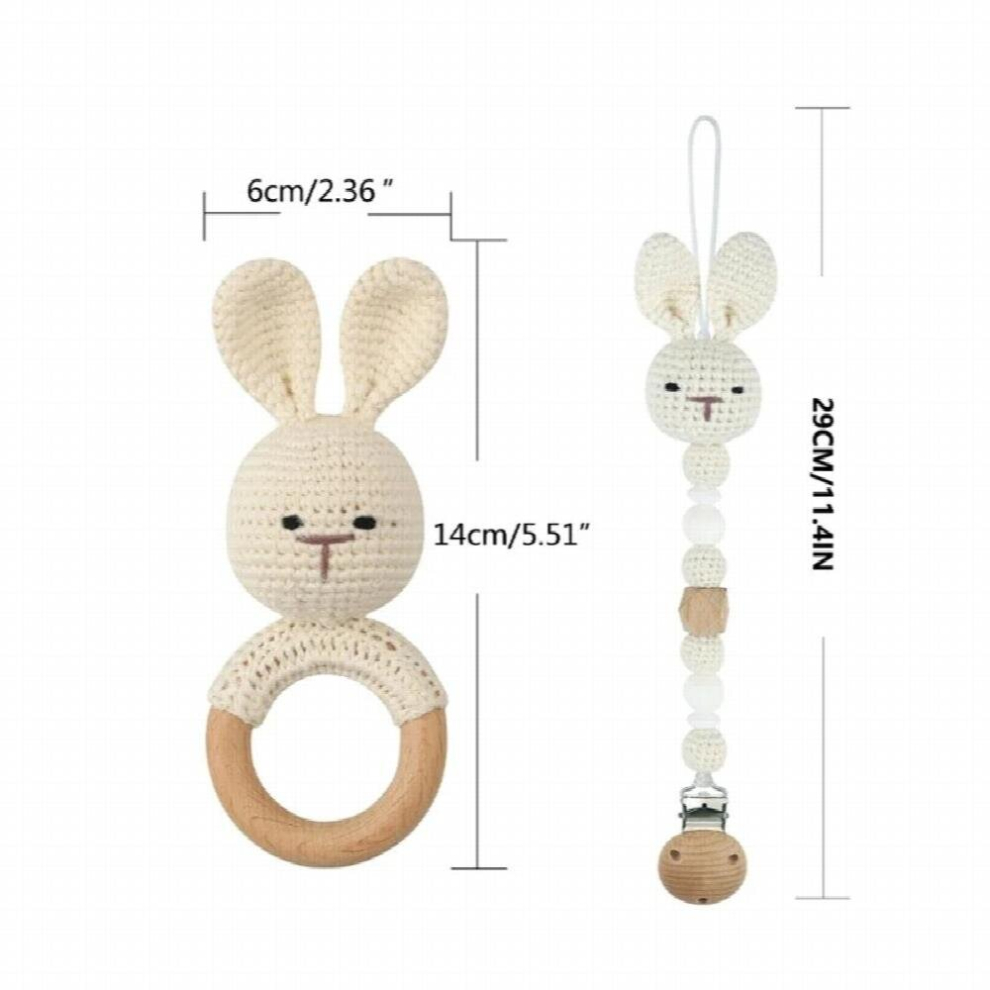 1Set Baby Pacifier Clip Crochet Rabbit Handbell Teething Rattle Dummy Chain Boy Girl Unisex Teether Infant Shower Gift