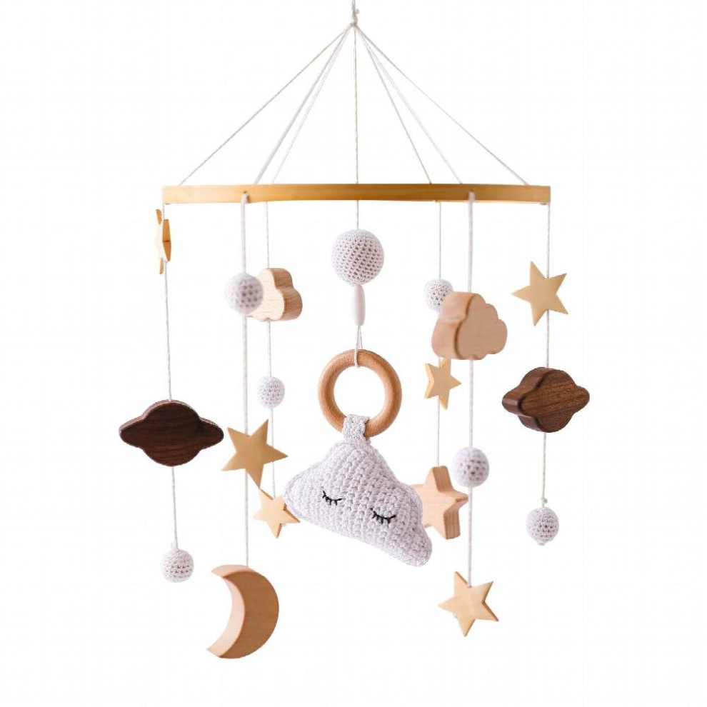 Baby Wooden Cloud Pendant Bed Bell Mobile Hanging Rattles Toy Hanger Crib Mobile Bed Bell Wood Toy Holder Arm Bracket Kid