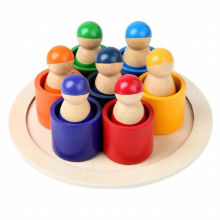 Rainbow Wooden Peg Dolls with Tray Storytelling Toys Sorting Matching Grasp Toy