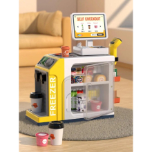 Pretend Play Toy Small Supermarket Simulation Cash Register Light Sound Scanning Coffee Machine Interaction Children Gift