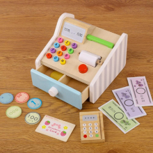 Wooden Simulation Cash Register Pretend Toys Mini Simulated Supermarket Cash Register Kits Toys Montessori Kids Toy