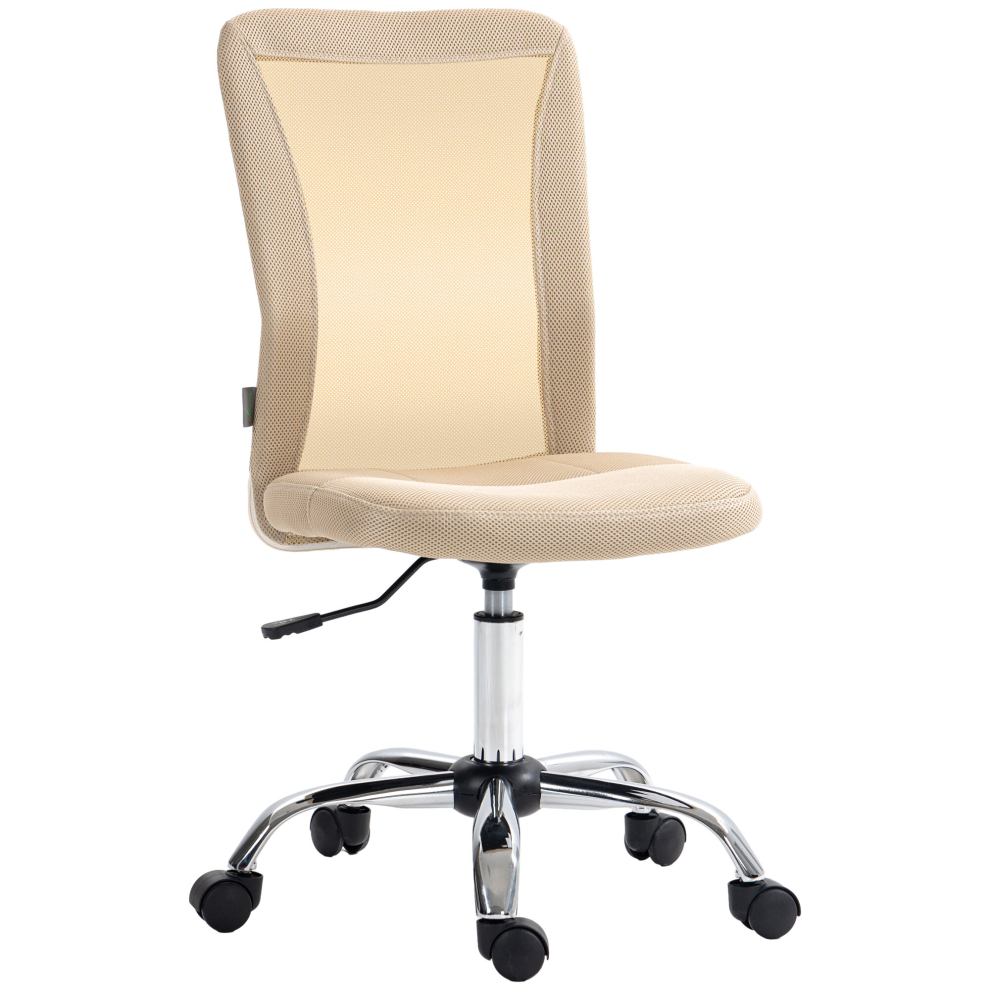Vinsetto Armless Office Chair with Adjustable Height Mesh Back Wheels Beige
