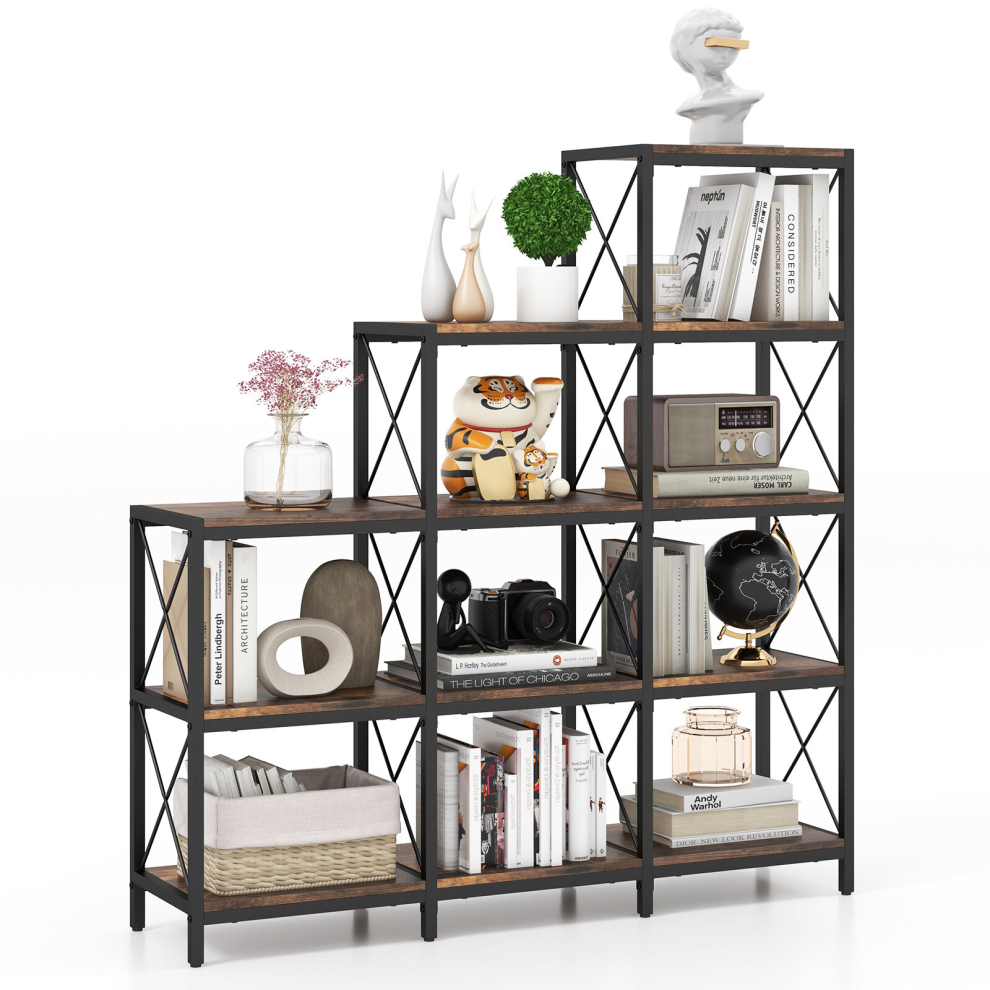 Wooden 9 Cube Bookcase 5 Tier Open Storage Cabinet Free Standing Anti-toppling