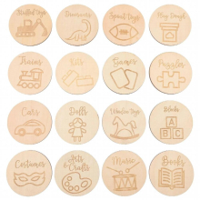 16pcs Wooden Storage Tags Kids Storage Category Label Round Bundle Label Sign For Baby Nursery Decoration