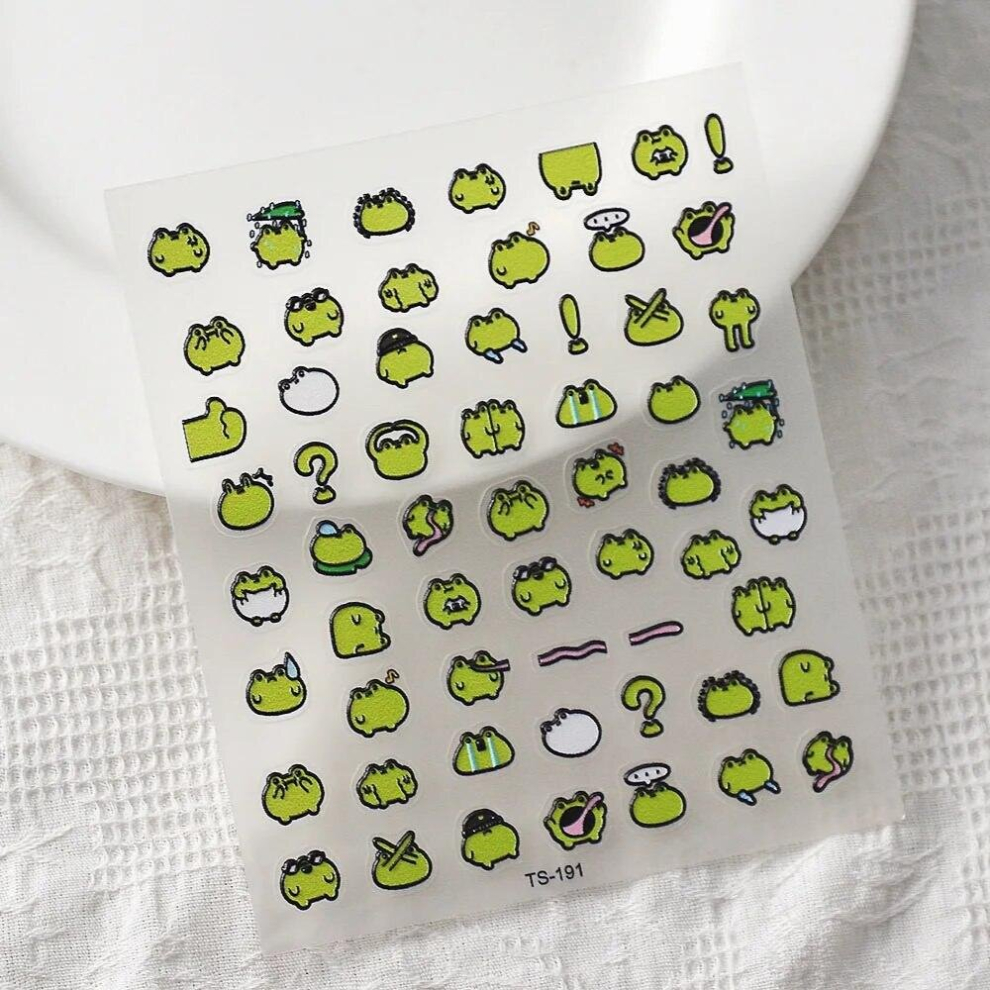 Q Version Frog 5D Nail Sticker Cartoon Jumping Frog Tough Embossed Nail Decoration Back Glue Nail Pattern Accessories