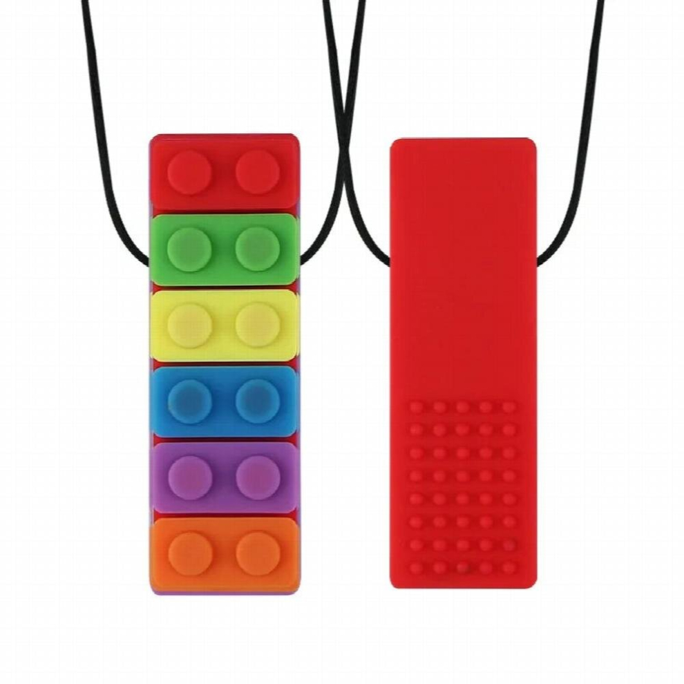 Sensory Chew Necklace Brick Chewy Kids Silicone Biting Pencil Topper Teether Toy Silicone Teether for Childrens with Autism