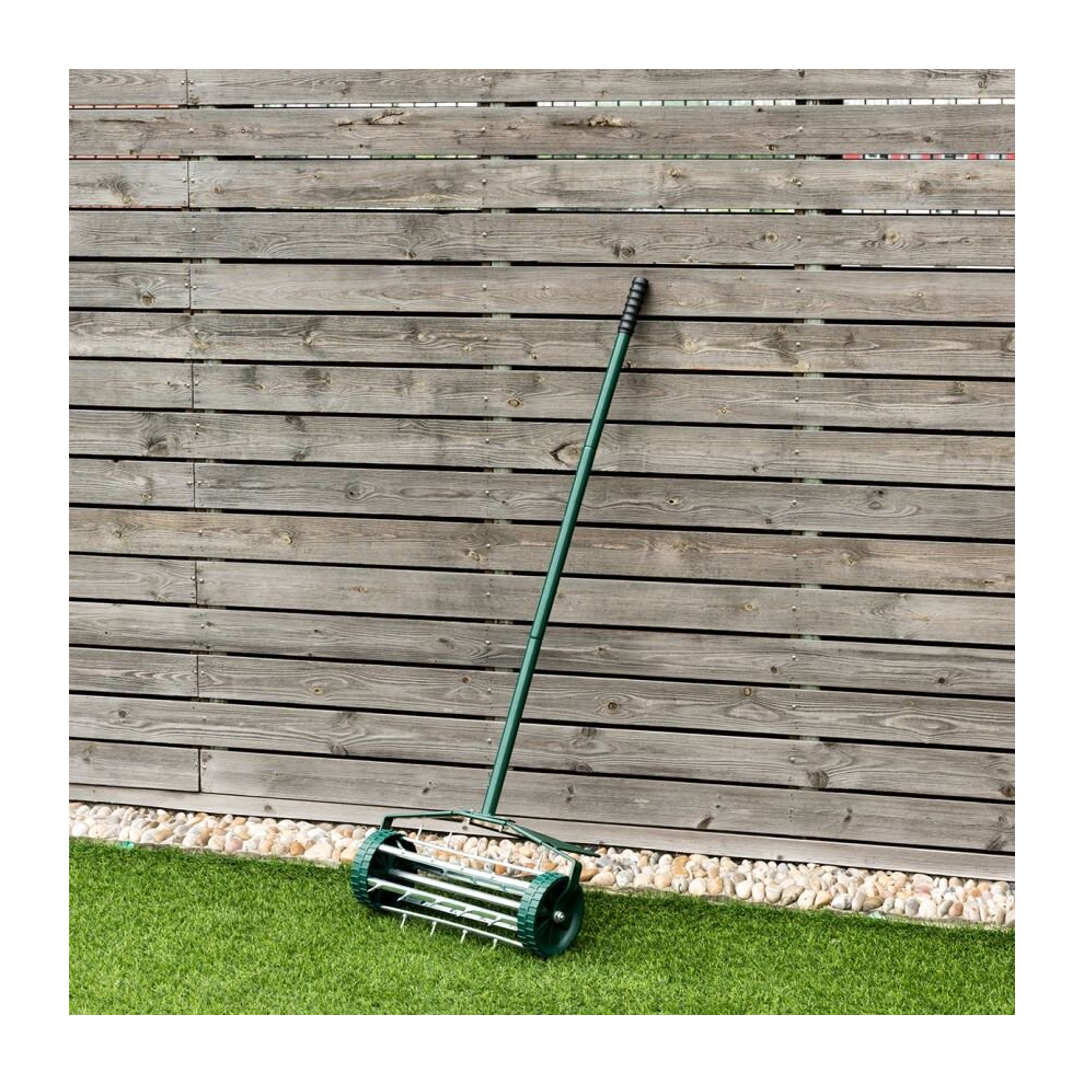 Costway Garden Lawn Aerator Roller Rolling Push Tine Spike Soil Lawn Aerator Yellow