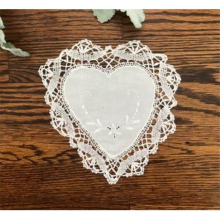8 in. Embroidered Crochet Doily with Heart Shape Cluny Lace