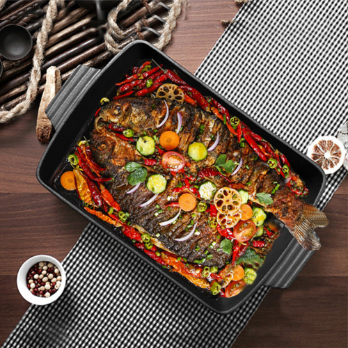 Living And Home Pre-seasoned Rectangular Cast Iron Roasting Pan Baking Tray Lasagna Baked Beef 1