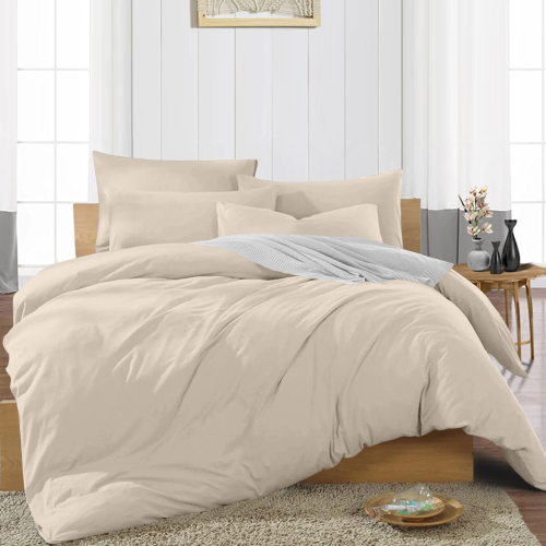 (BEIGE, DOUBLE) Plain Duvet Cover 3PC Quilt Covers Set