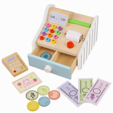 Childrens Wooden Simulation Cash Register Play House Baby Supermarket Cash Register Math Cognitive Educational Toys For Kids