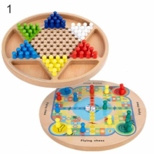 2 in 1 Double-Faced Wooden Chinese Checkers Flying Ludo Family Game Combo Game Flying Chess Combo Game with Chess Toys for Kids