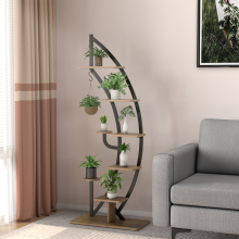 8-Tier Wooden Plant Stand Rack Half Moon Shape Ladder Planter Shelf Pot Stand