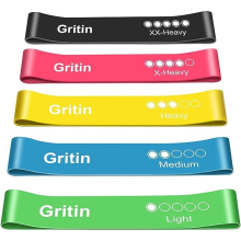 Gritin Resistance Bands, [Set of 5] Skin-Friendly Resistance Fitness