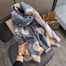 (Blue) New Fashion Scarf Girls Winter Thickened Students Warm Scarf Cat Theme