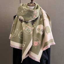 (Green) New Fashion Scarf Girls Winter Thickened Students Warm Scarf Cat Theme