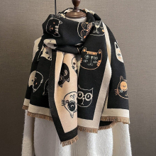 (Black) New Fashion Scarf Girls Winter Thickened Students Warm Scarf Cat Theme