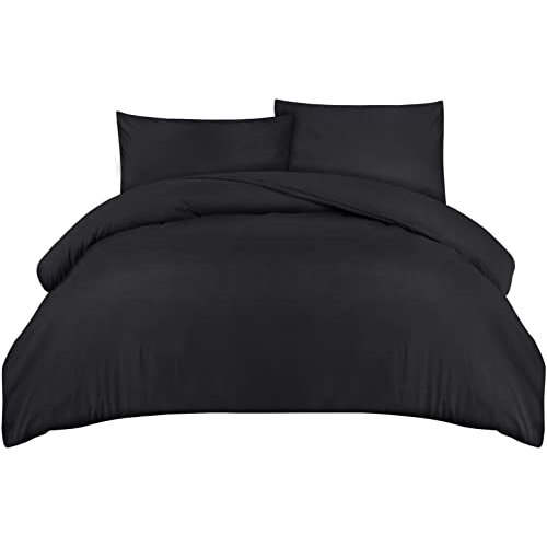 Utopia Bedding Duvet Cover Double with Pillow cases - Soft Microfibre Polyester - Bedding Quilt Cover Set (Black)