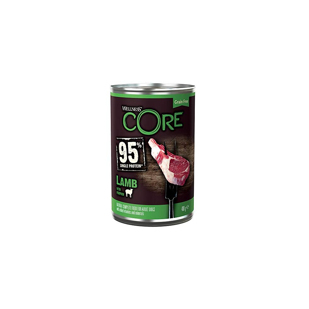 Wellness CORE 95% Lamb & Pumpkin, Wet Dog Food, Grain Free Wet Dog Food, High Meat Content, Lamb & Pumpkin, 6 x 400 g