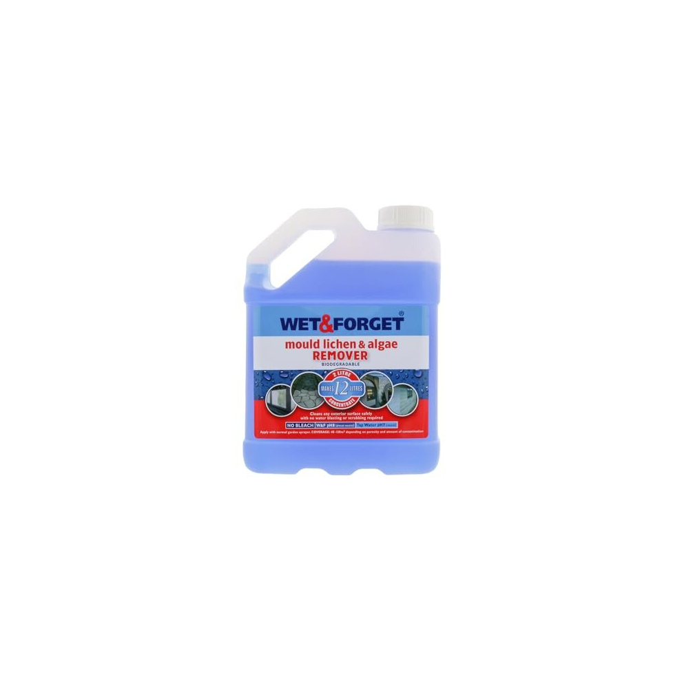 Wet & Forget Mould, Lichen & Algae Remover, Outdoor Cleaning Solution, Black Mould Remover, Bleach Free, 2 Litre