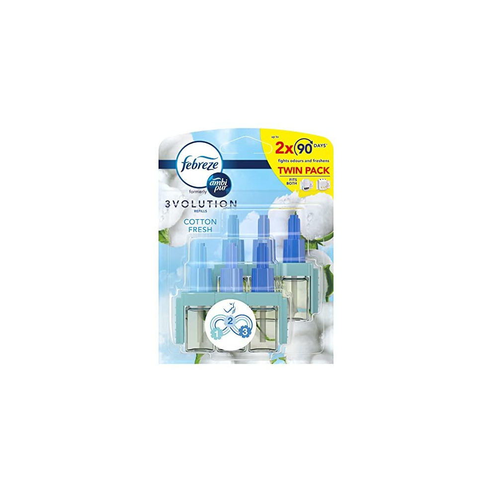 Febreze Ambi Pur 3Volution Air Freshener Plug-In Diffuser Refill, Odour Eliminator, Cotton Fresh, 40 ml, (20 ml x 2)