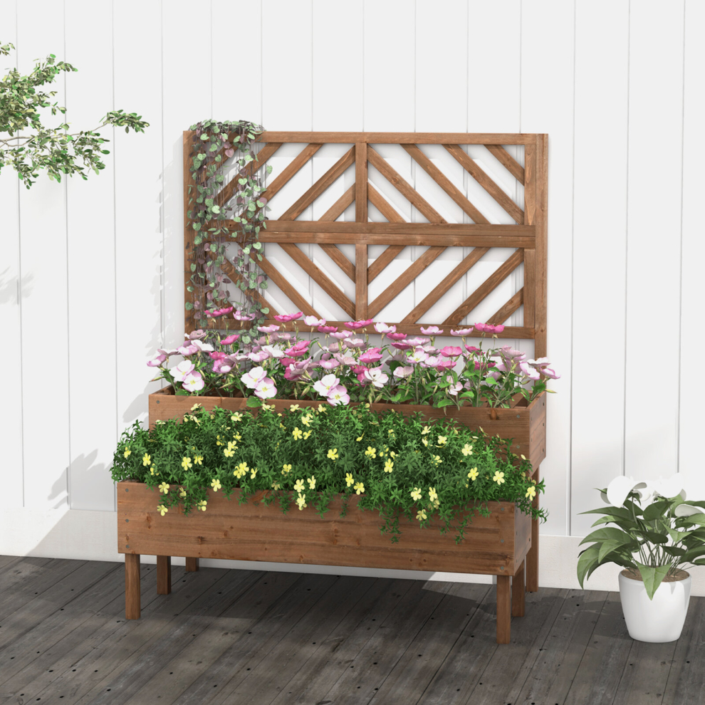 Wooden 2-Tier Raised Garden Bed w/ Trellis Elevated Planter Box Container