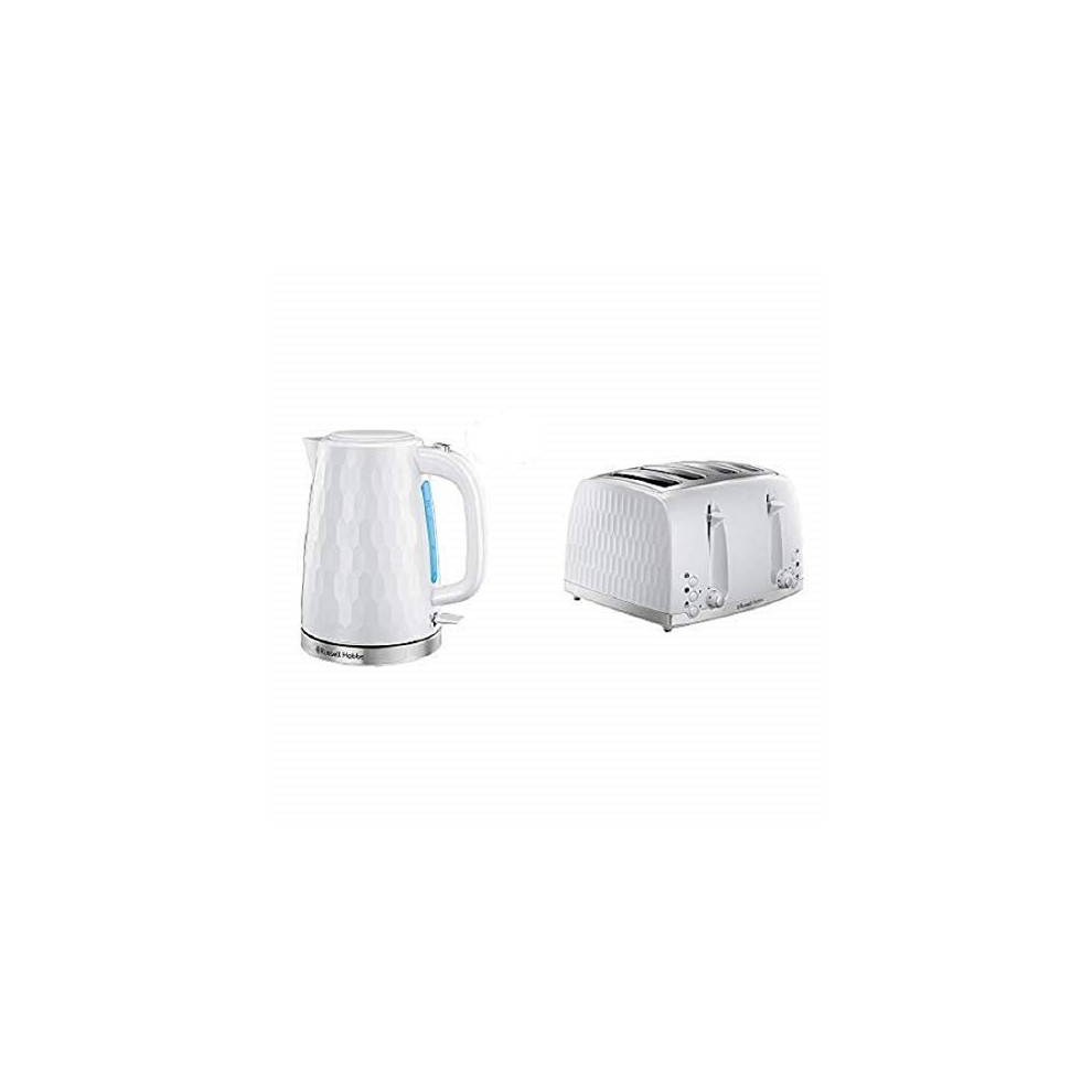 Russell Hobbs Honeycomb Kettle And 4 Slice Toaster, White