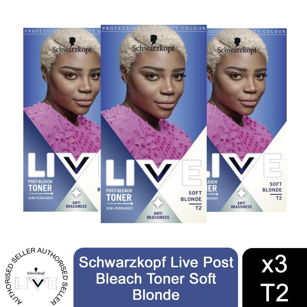 Schwarzkopf Live Post Bleach Toner Semi-Permanent Hair Dye, 3 Pack