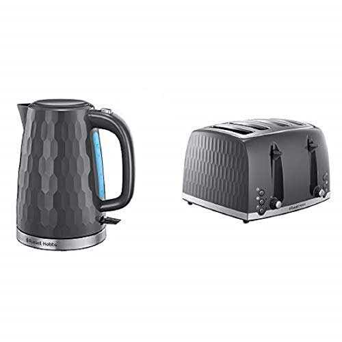 Russell Hobbs Kettle and 4 Slice Toaster, Rapid Boil, Grey on