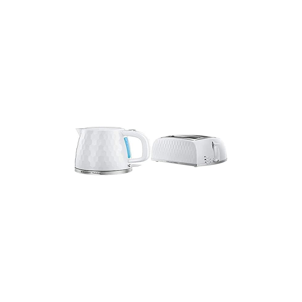 Russell Hobbs Honeycomb Kettle And 2 Slice Toaster, White