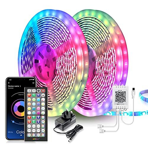 Mexllex LED Strip Lights 30m (2 Rolls of 15m) Ultra-Long Music Sync, App Control with Remote, RGB Tape for Bedroom