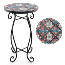 Mosaic Outdoor Side Table Round End Table Weather Resistant Ceramic Tabletop