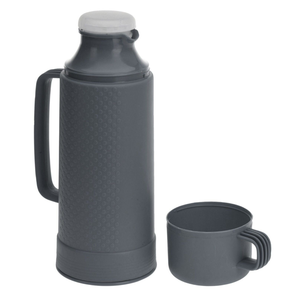 (Grey) 1L Flask Glass Vacuum Insulated Tea Coffee Hot