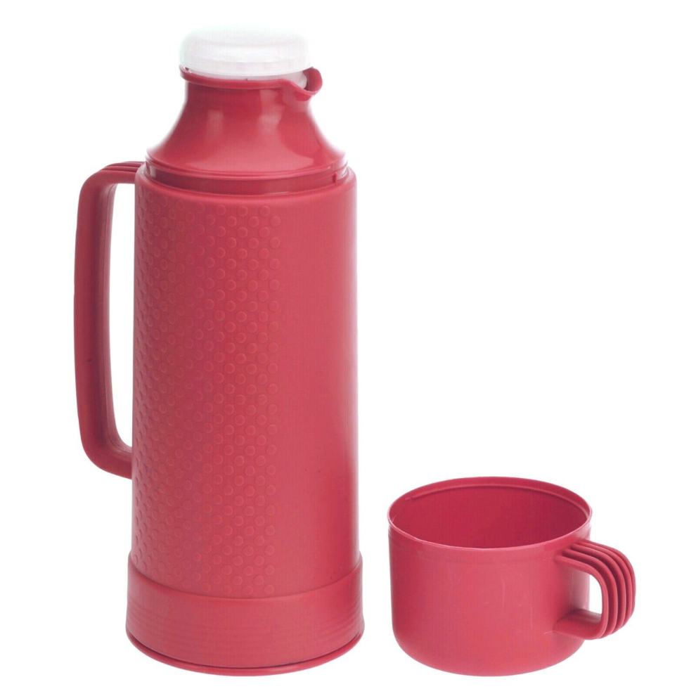(Red) 1L Flask Glass Vacuum Insulated Tea Coffee Hot