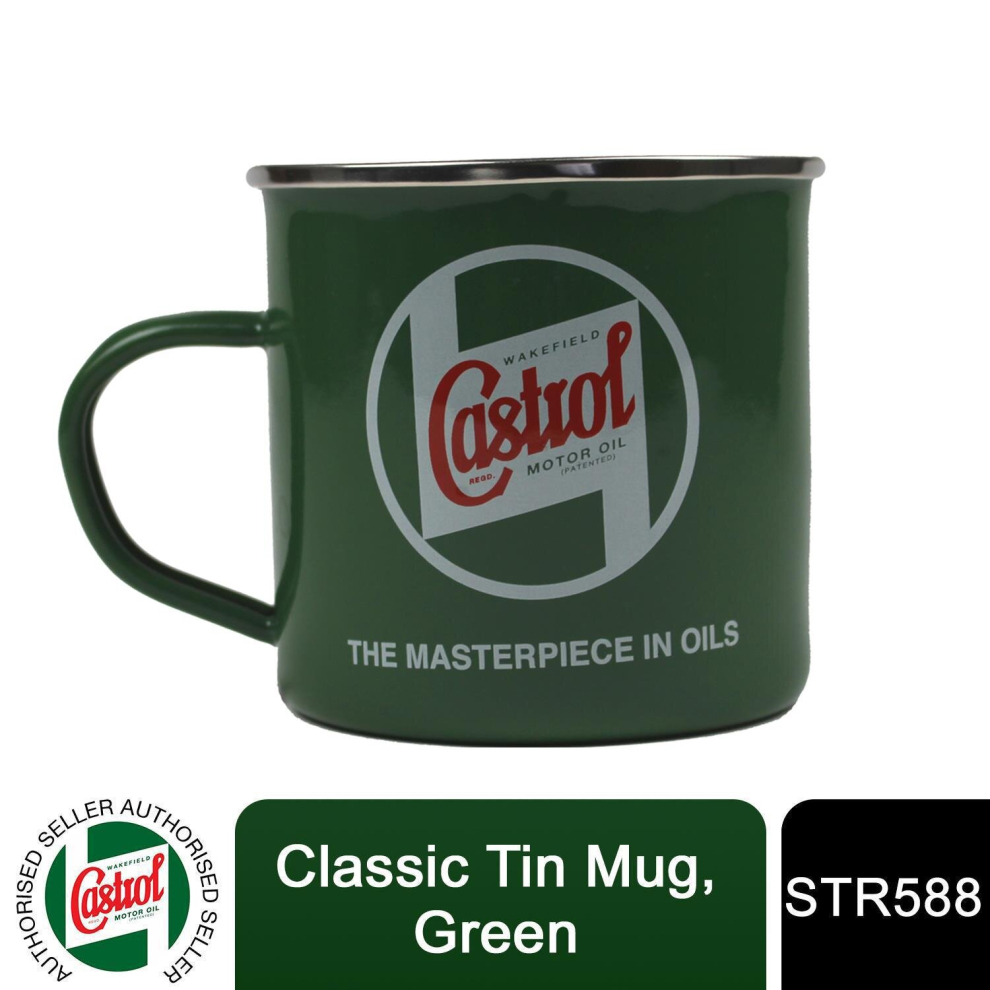 Castrol Classic Tin Mug with Classic Logo for Cuppa, Green