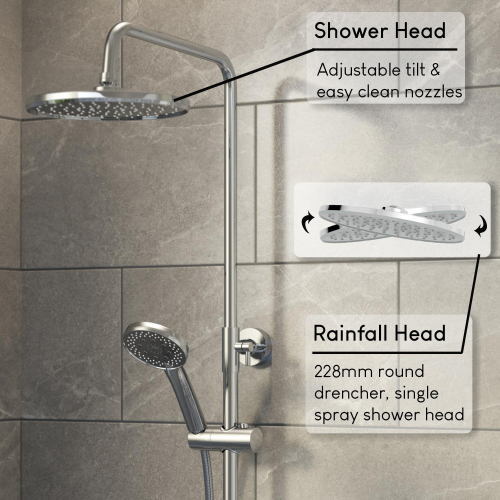 Bathroom Mixer Shower Thermostatic Dual Head Round Rainfall Head Handset Chrome 2