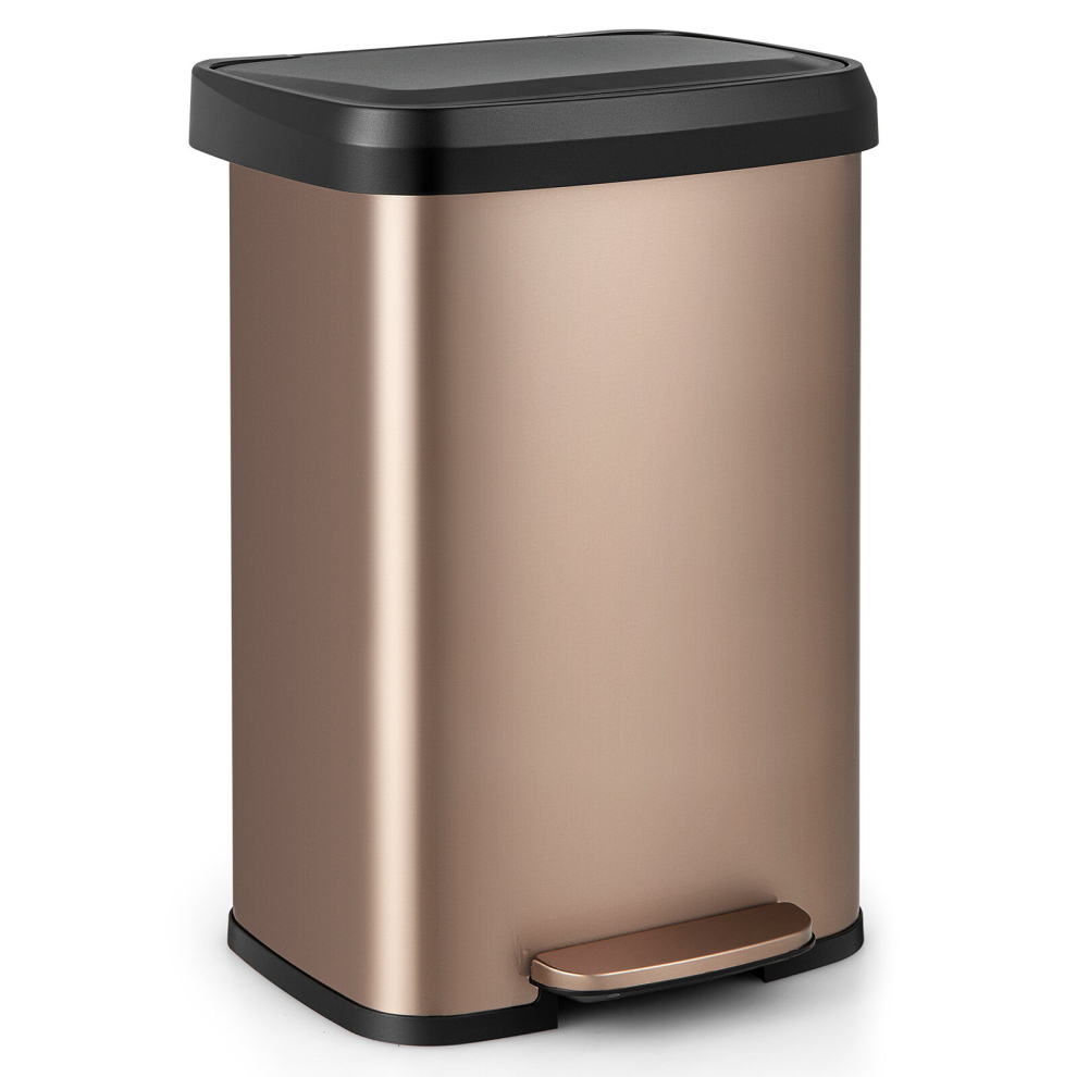 50L Rectangular Waste Bin Stainless Steel Step Trash Can Recycling