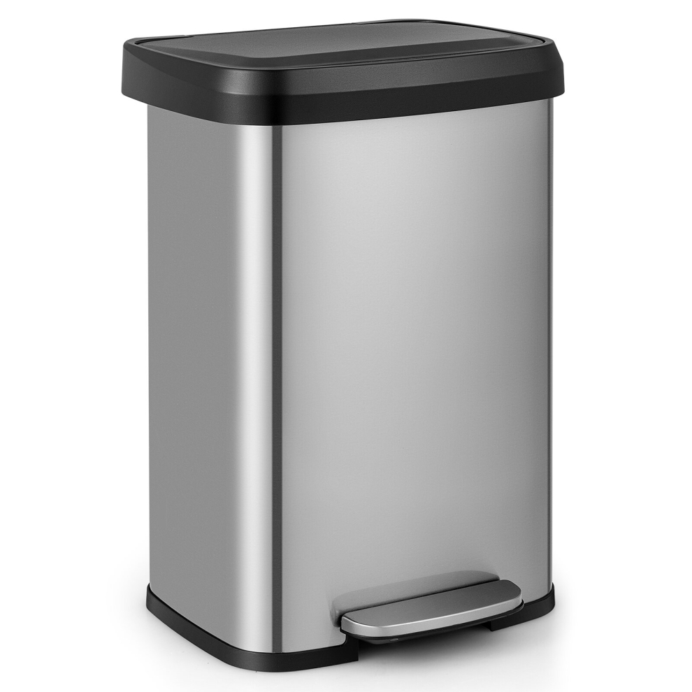 Costway 50L Rectangular Waste Bin Stainless Steel Step Trash Can Recycling