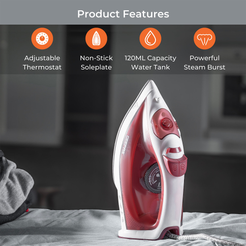 GEEPAS Geepas 1800W Steam Iron with Temperature Control, Red 1